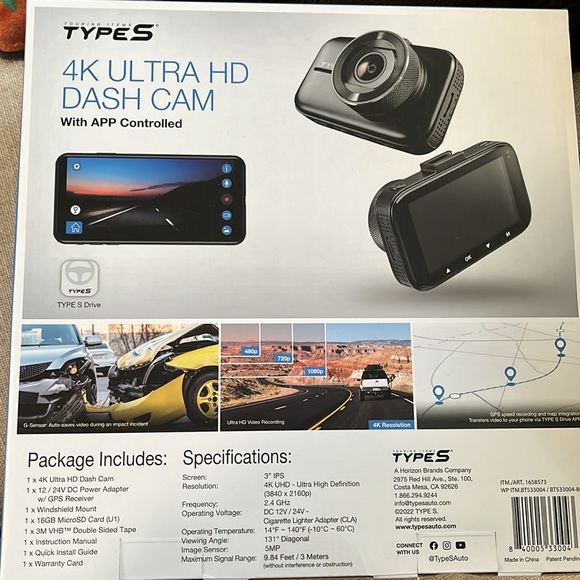 Type S 4K Ultra HD Dash CAM with APP Control - Picture 2 of 3